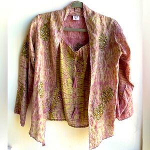 NWOT Sage couture silk sequined blouse and jacket ensemble